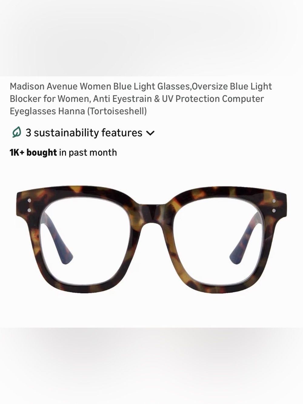Madison Avenue women’s Tortoiseshell blue light blocker Eyeglasses
